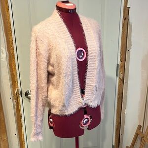 Fuzzy Pink Open Cardigan